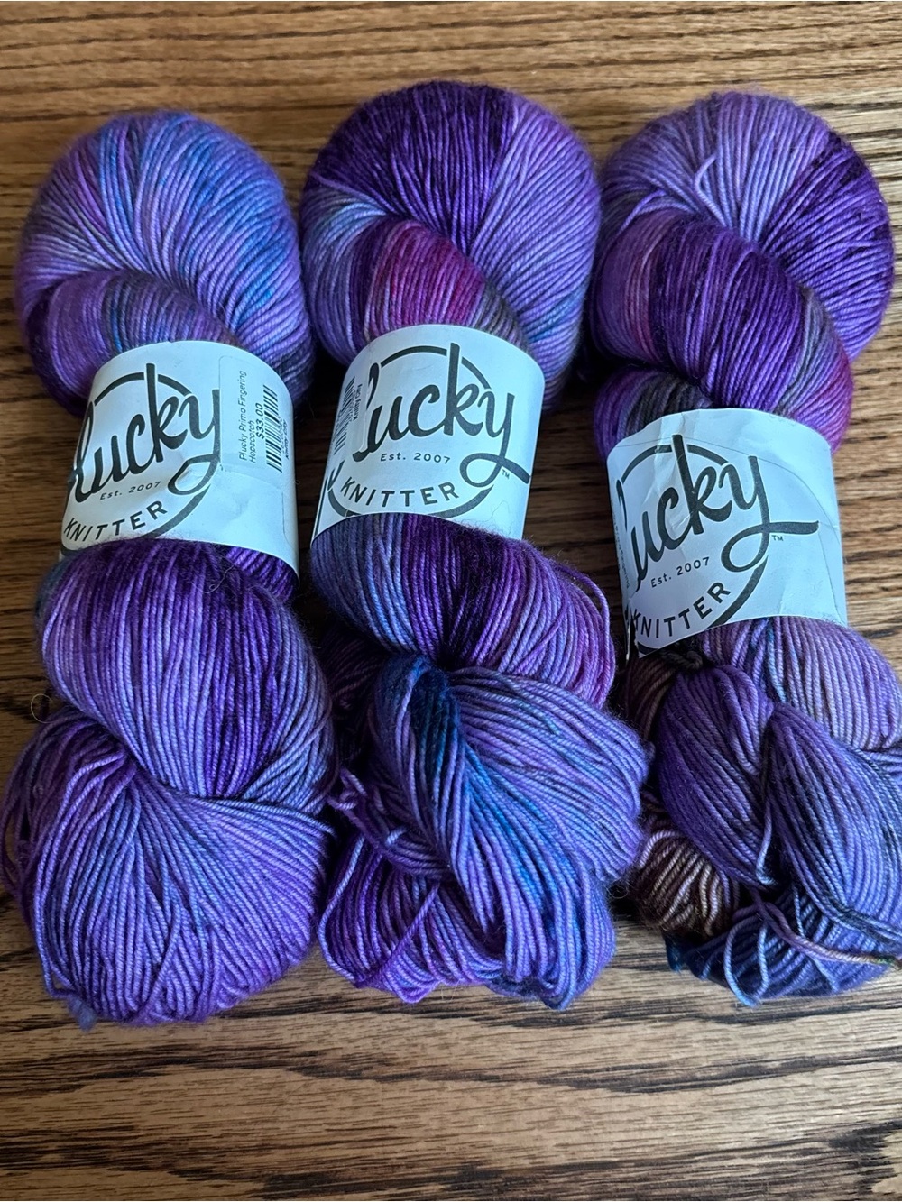 Plucky Knitter Lot of 3 Hand-Dyed Sock Yarn Purple Hopscotch Primo Fingering New